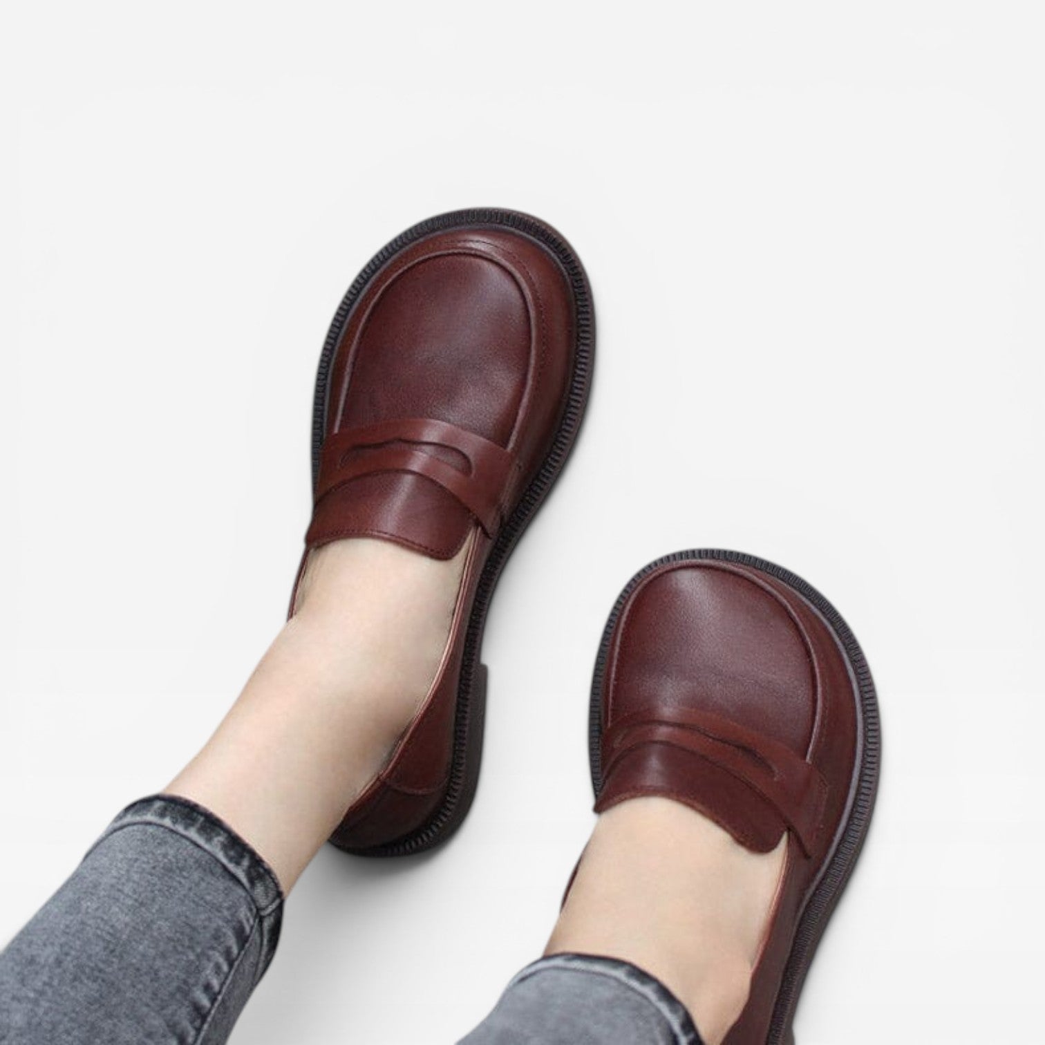 Genuine Leather Penny Loafers, Round Toe Slip On Flats