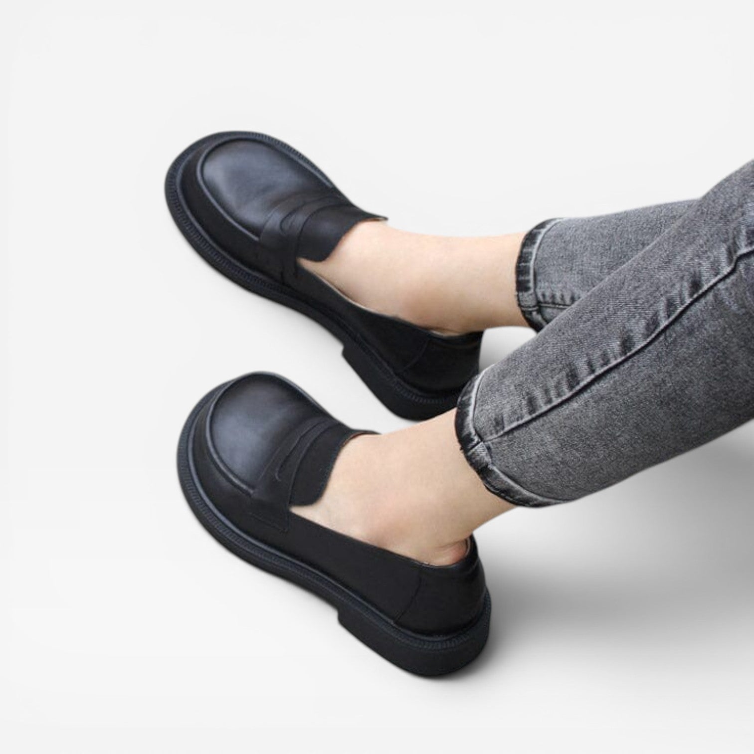 Genuine Leather Penny Loafers, Round Toe Slip On Flats
