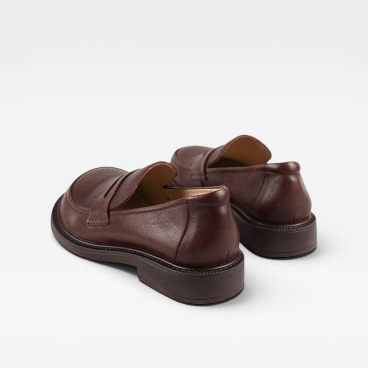Genuine Leather Penny Loafers, Round Toe Slip On Flats
