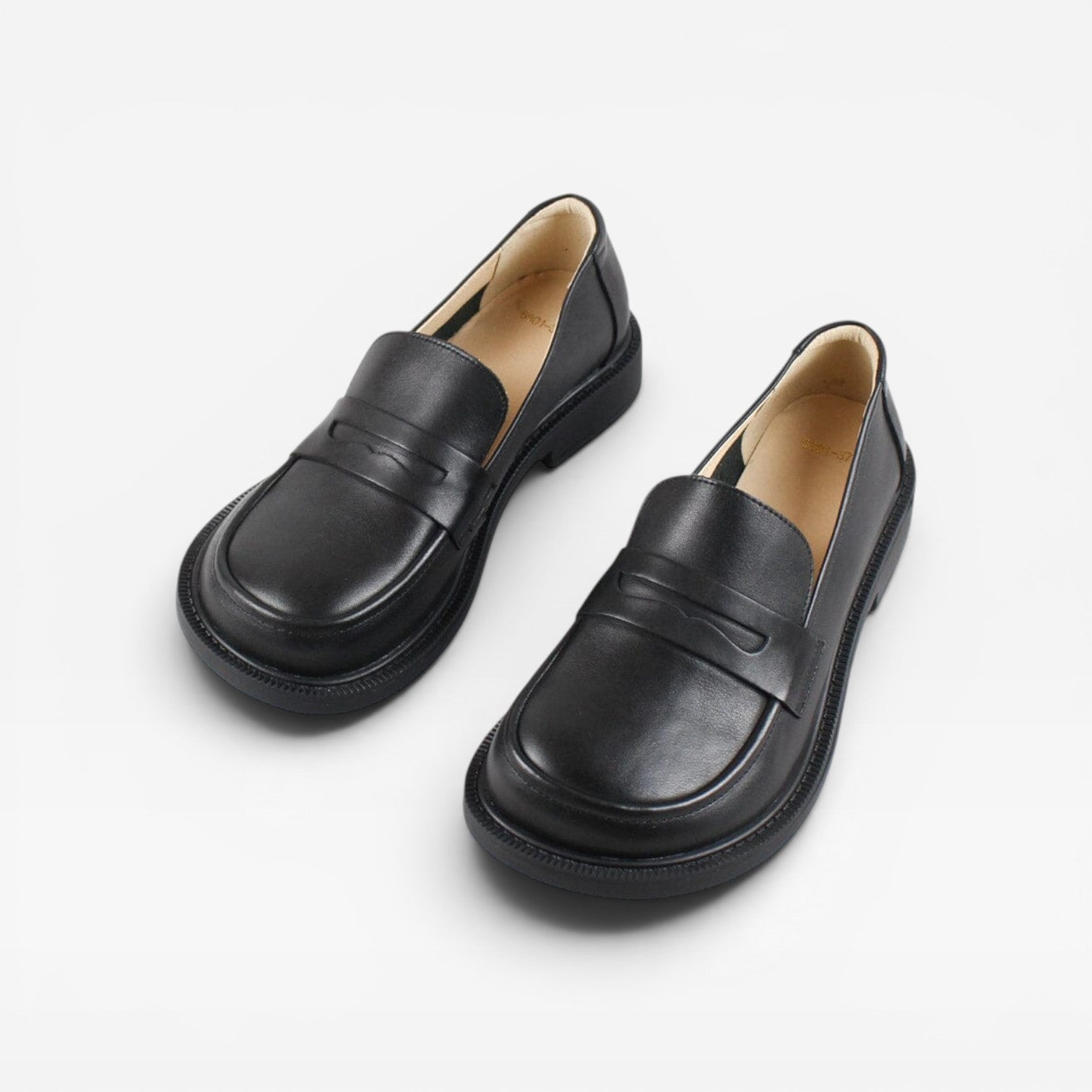 Genuine Leather Penny Loafers, Round Toe Slip On Flats