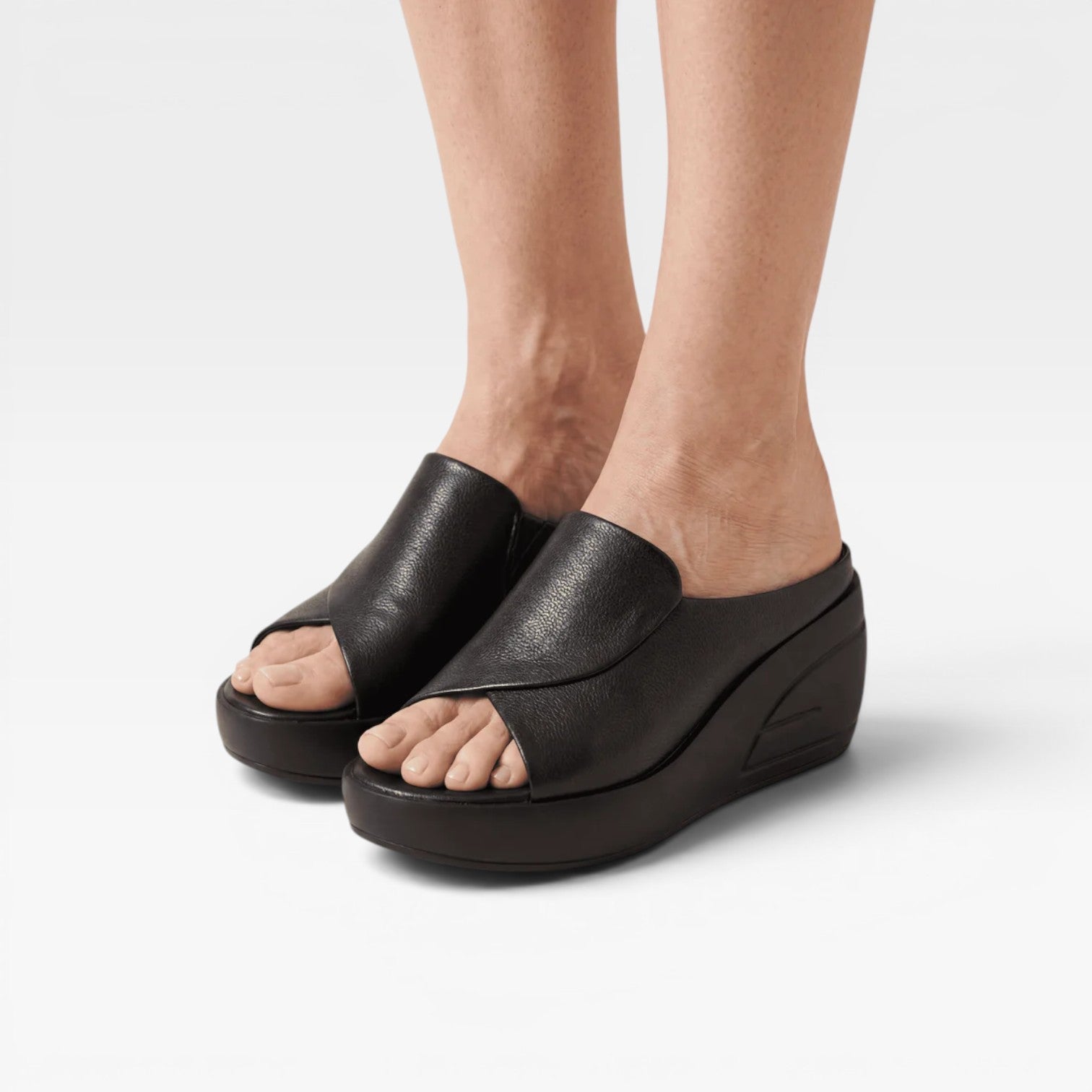 Leather Wedge Mules, Open Toe Slip On Platform Sandal