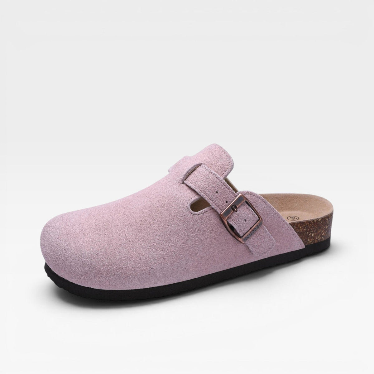 Suede Cork Clogs, Closed Toe Slip On Buckle Strap Mules