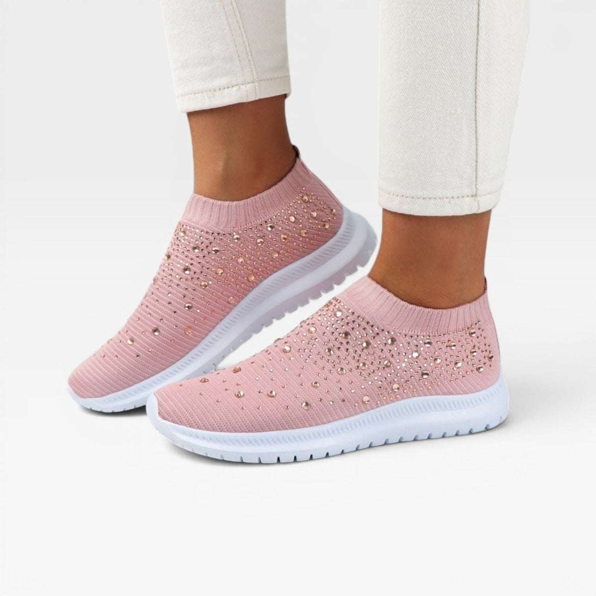 Diamante Knit Slip On Trainers, Crystal Sock Fit Shoes