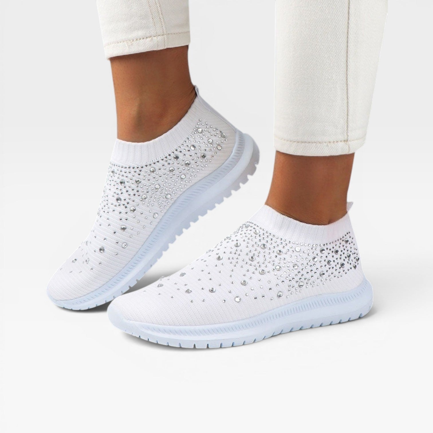 Diamante Knit Slip On Trainers, Crystal Sock Fit Shoes