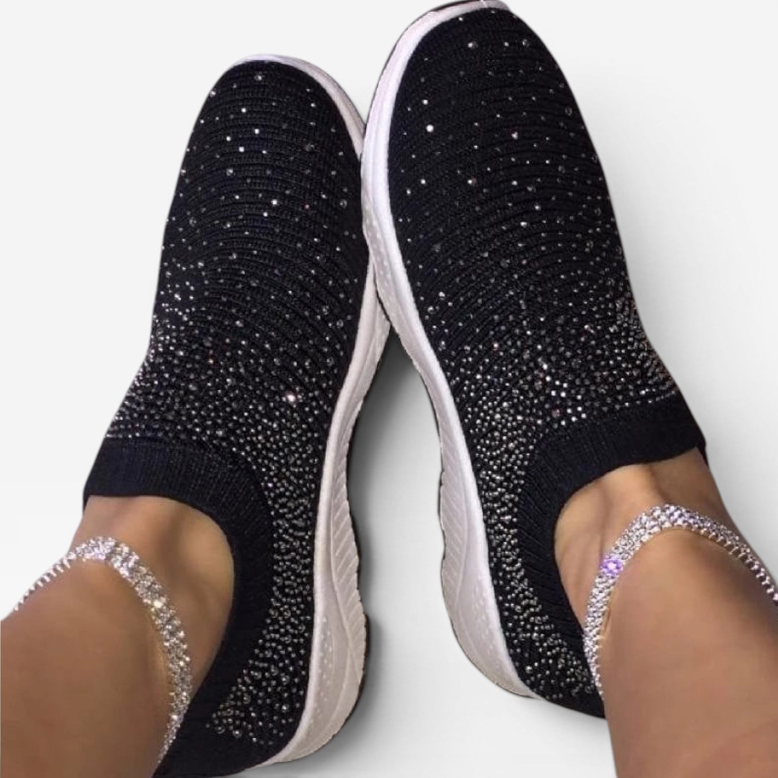 Diamante Knit Slip On Trainers, Crystal Sock Fit Shoes
