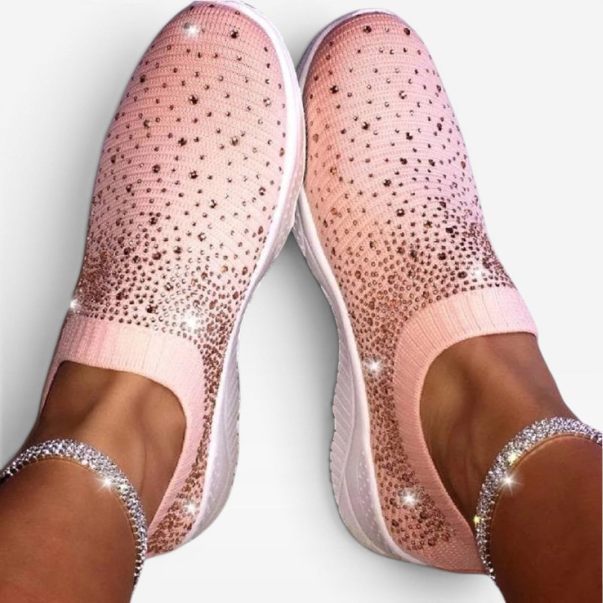 Diamante Knit Slip On Trainers, Crystal Sock Fit Shoes