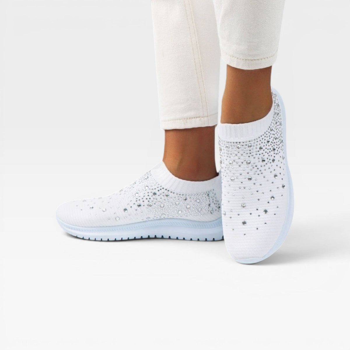 Diamante Knit Slip On Trainers, Crystal Sock Fit Shoes