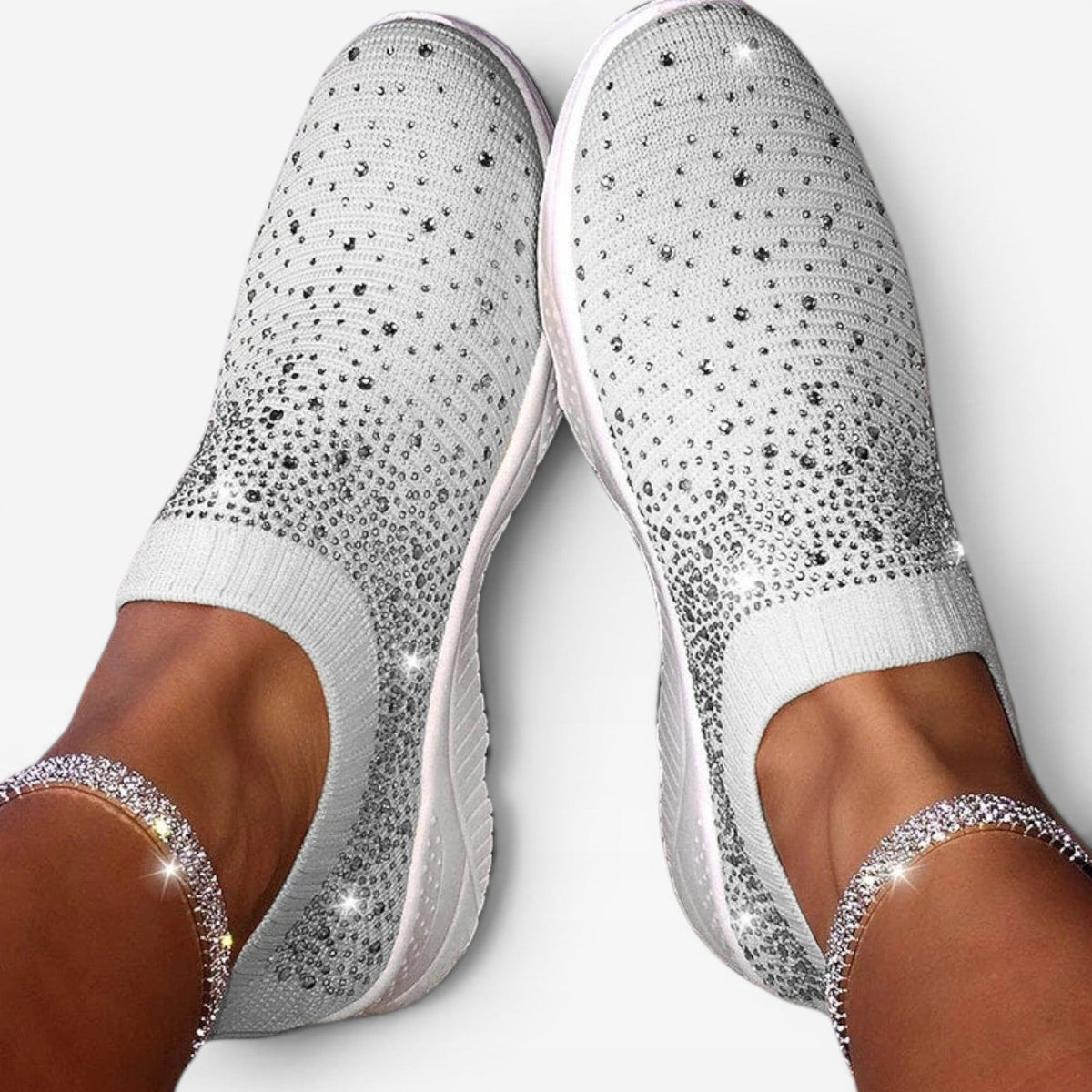 Diamante Knit Slip On Trainers, Crystal Sock Fit Shoes