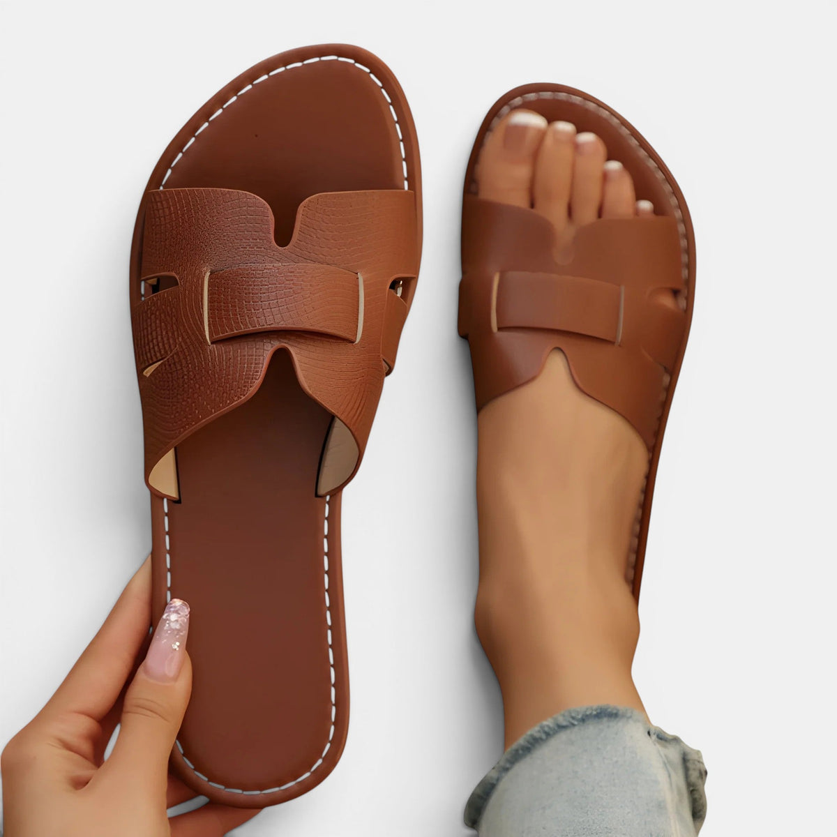 Cushioned Leather Slide Sandals, Minimalist Slip On
