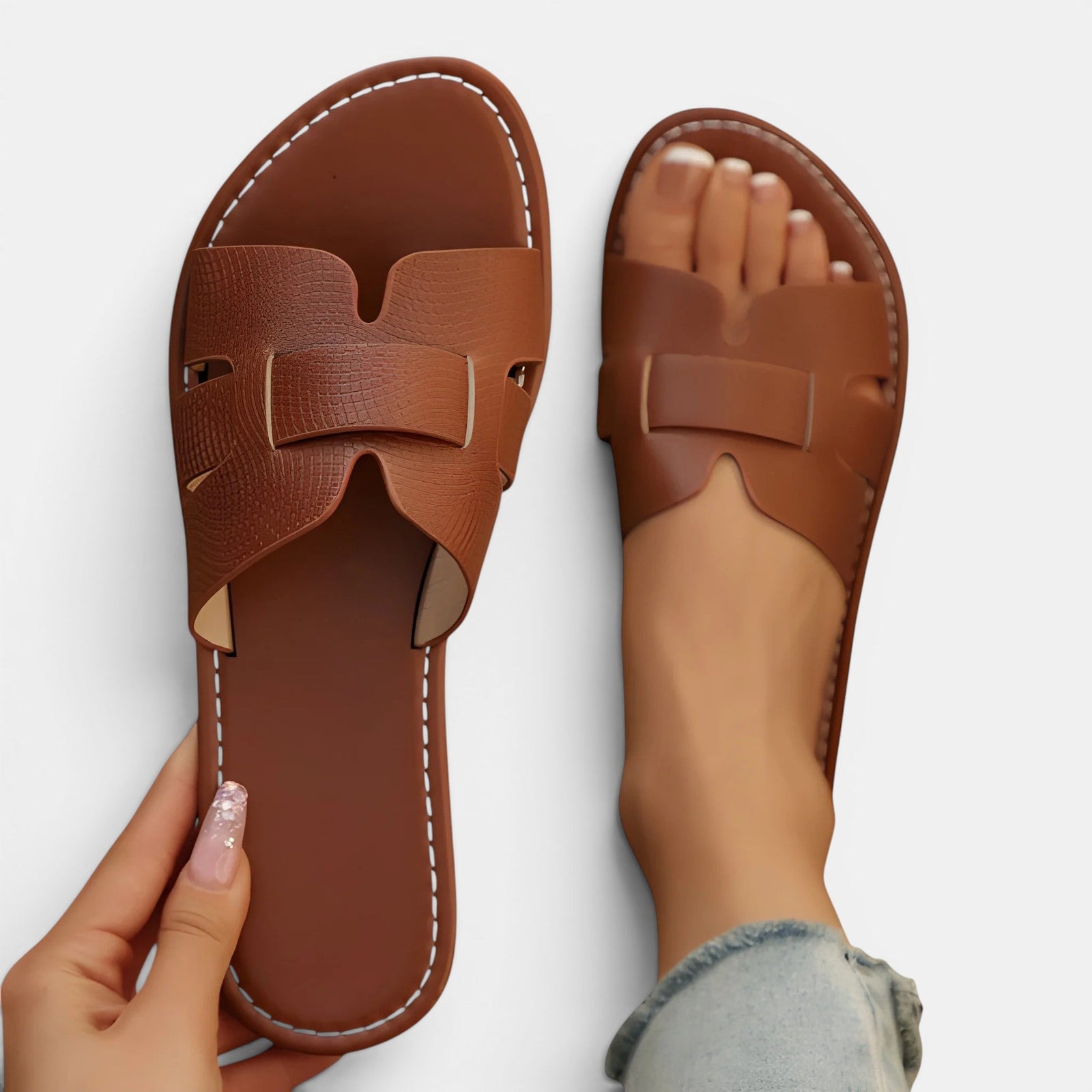Cushioned Leather Slide Sandals, Minimalist Slip On