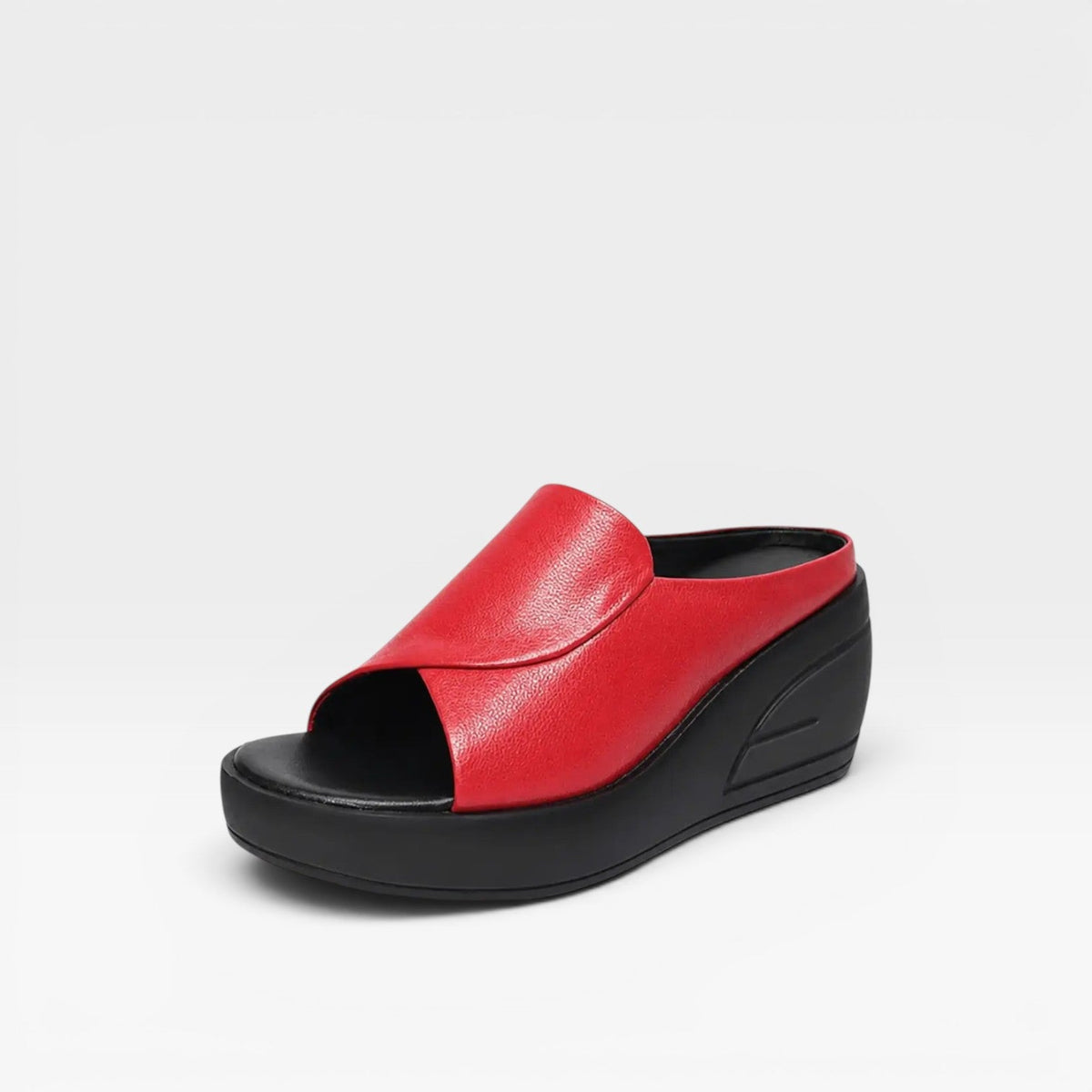 Leather Wedge Mules, Open Toe Slip On Platform Sandal