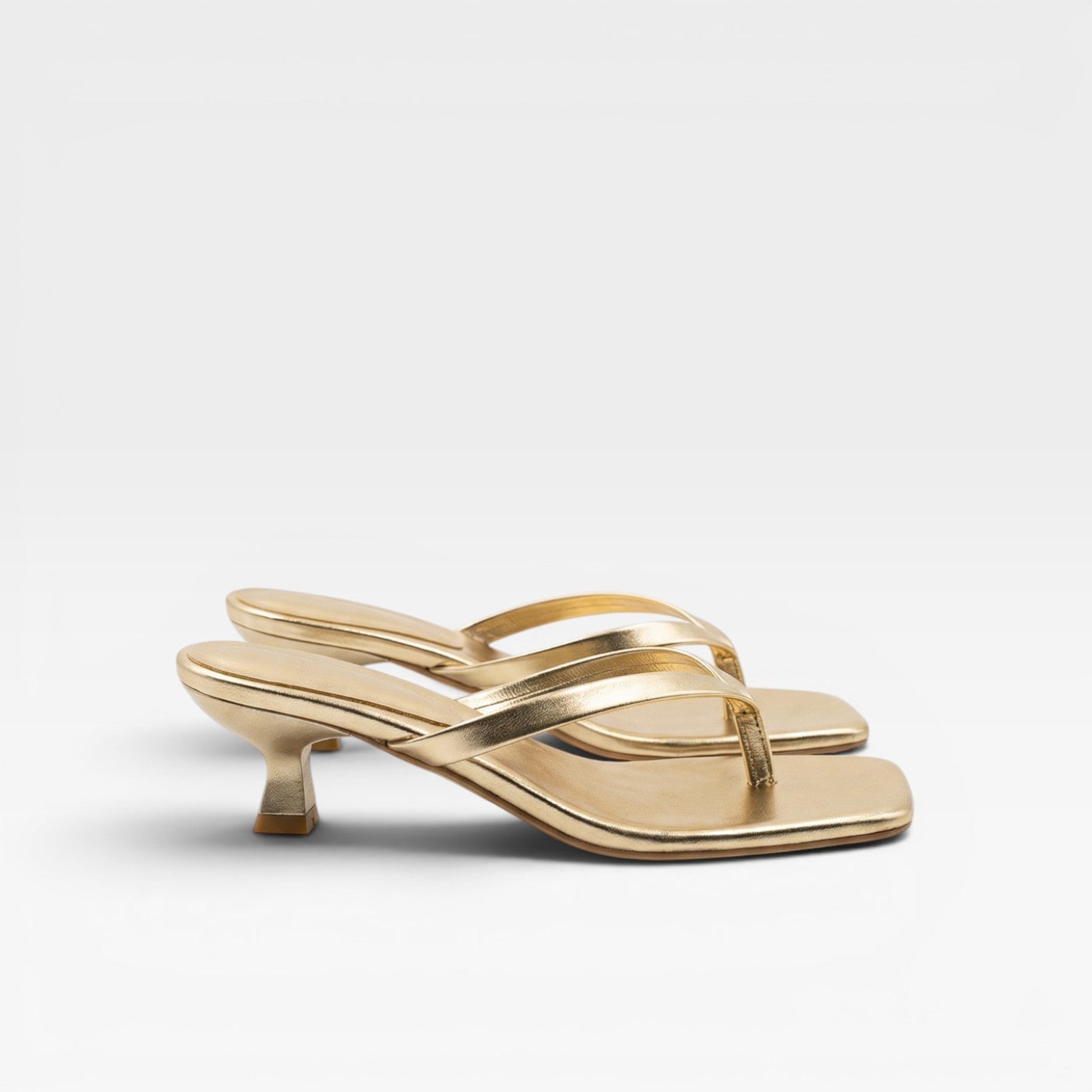 Leather Thong Sandals, Square Toe Kitten Heel Mules