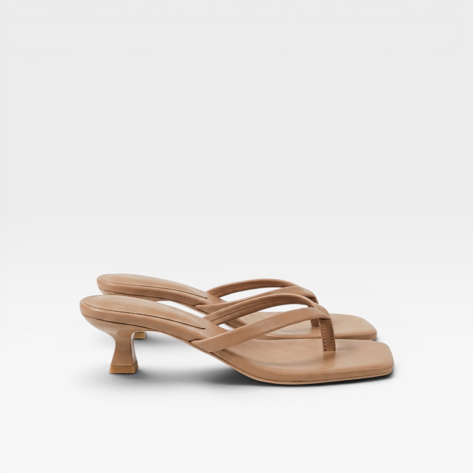 Leather Thong Sandals, Square Toe Kitten Heel Mules