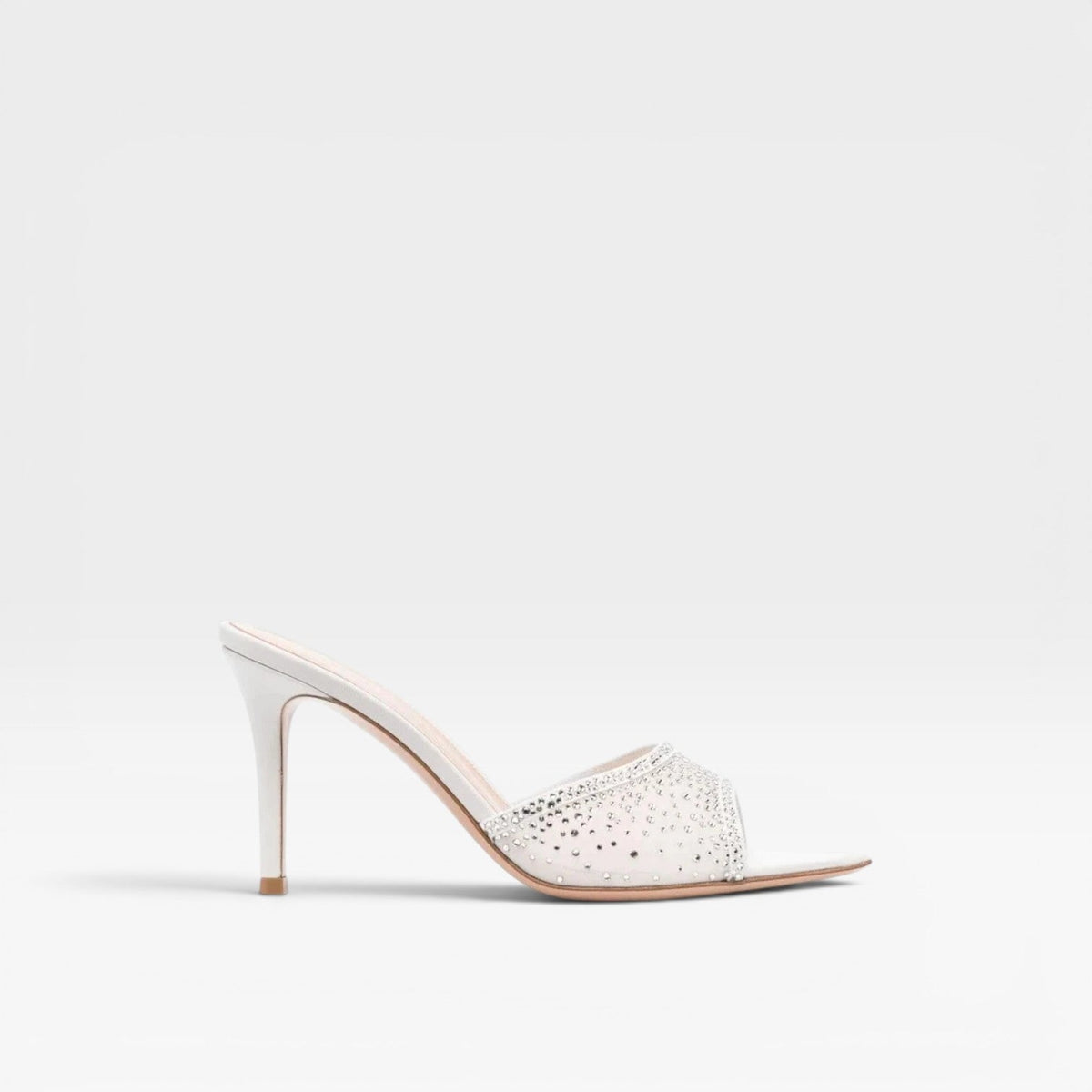 Crystal Suede Mule Heels, Pointed Toe Slim Stiletto