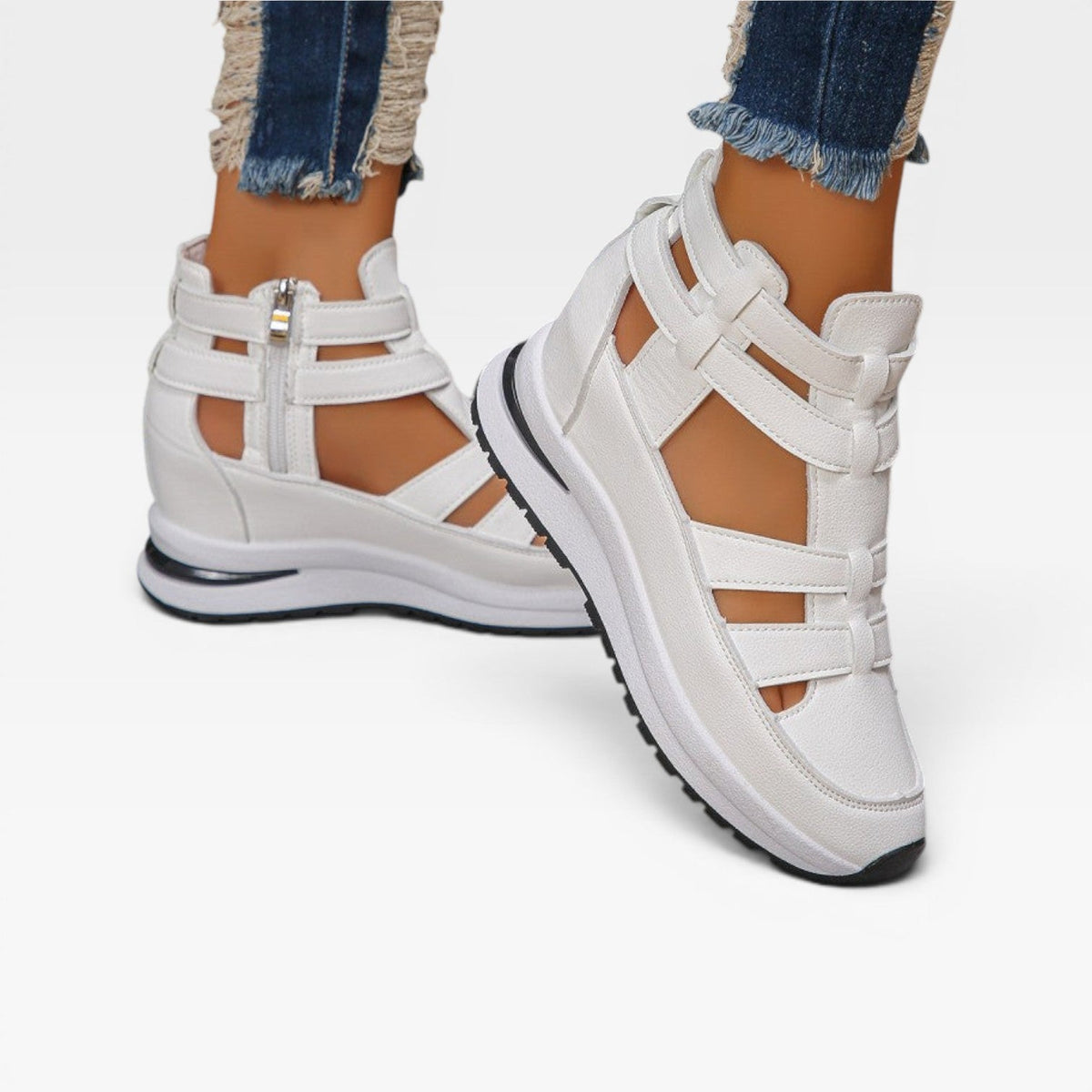 Closed Toe Platform Wedge Sandals, Cut Out Zip Strap