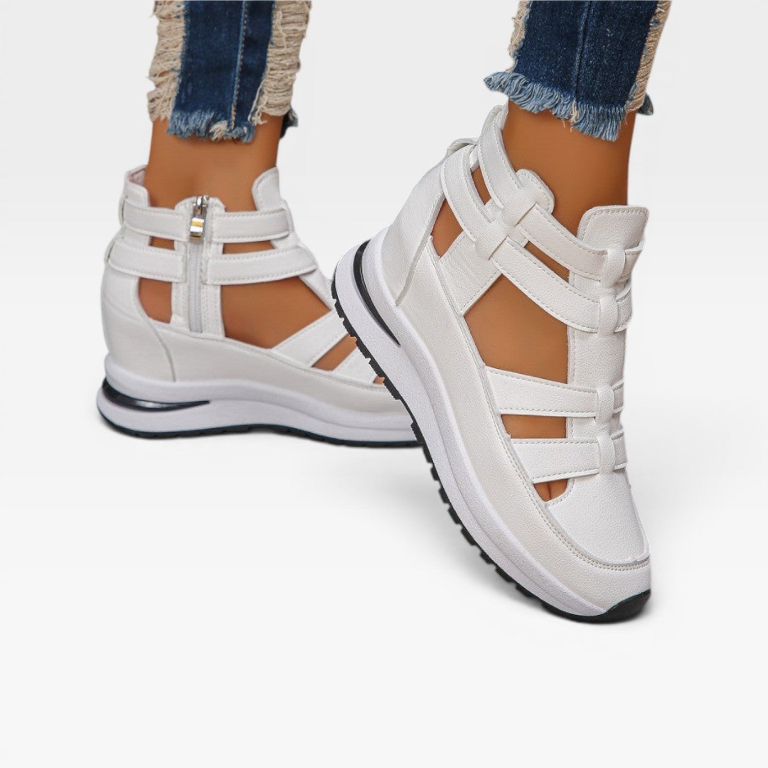 Closed Toe Platform Wedge Sandals, Cut Out Zip Strap