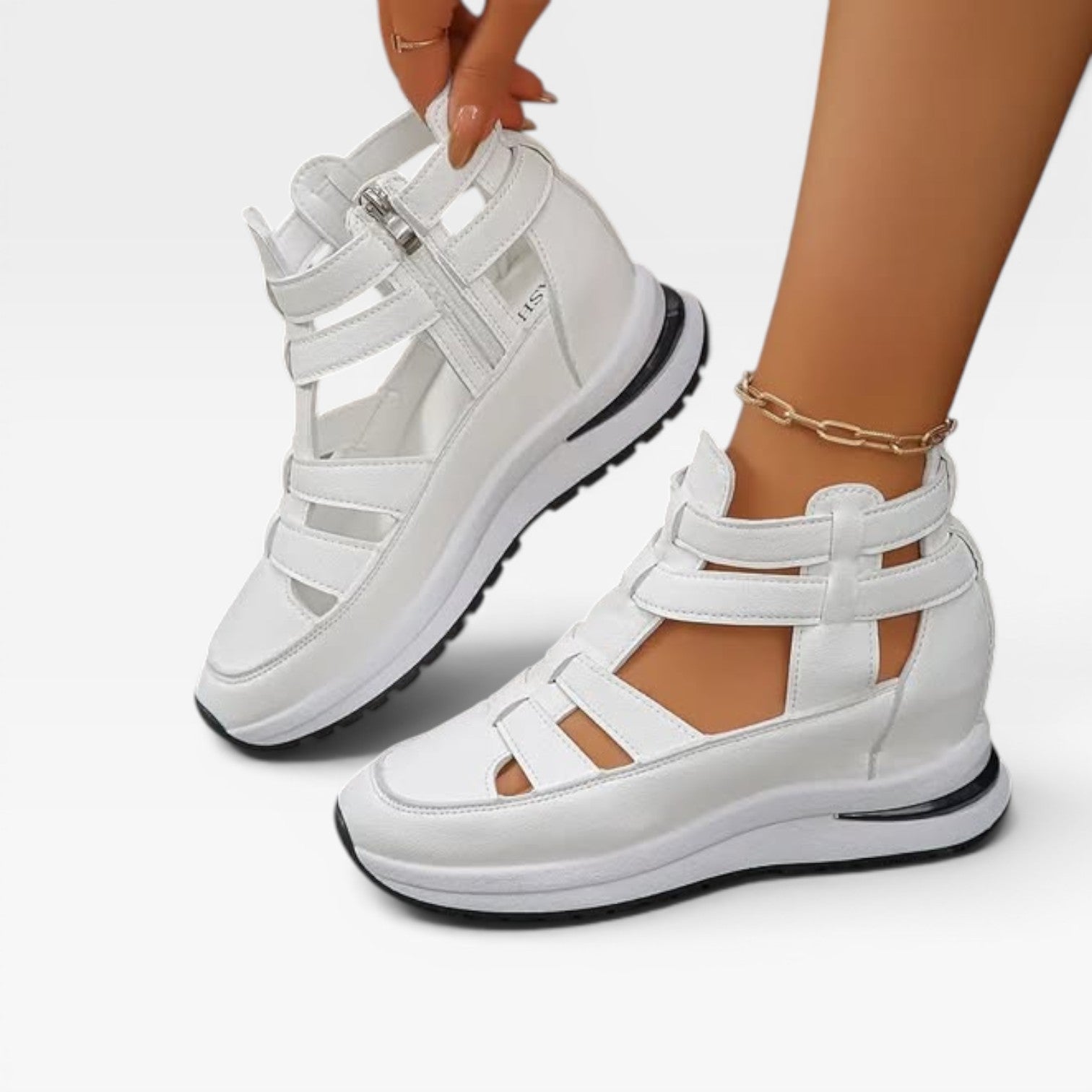 Closed Toe Platform Wedge Sandals, Cut Out Zip Strap