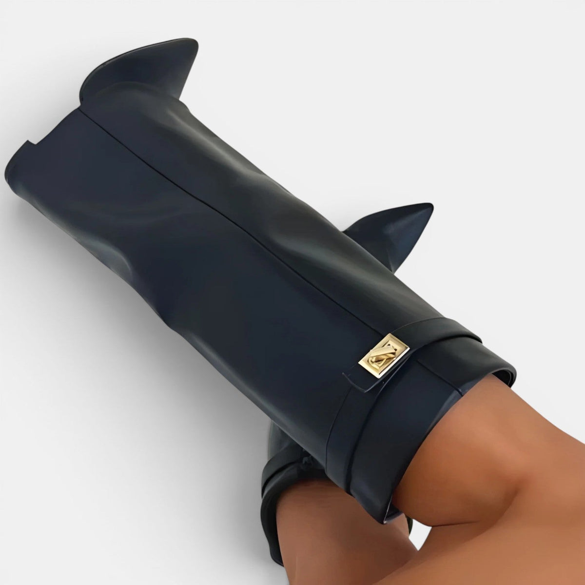 Fold Over Knee High Boots, Pointed Toe Suede Block Heel