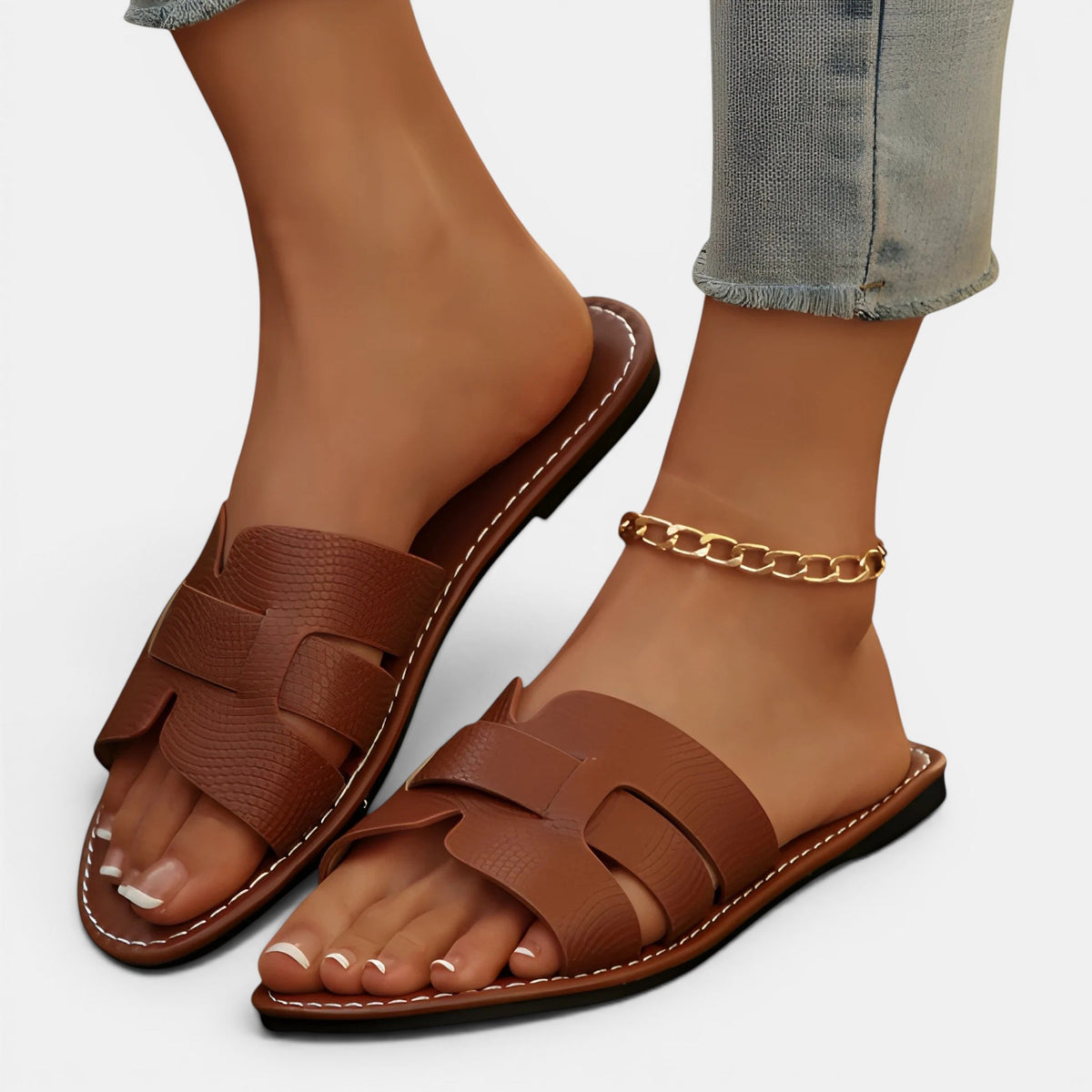 Cushioned Leather Slide Sandals, Minimalist Slip On
