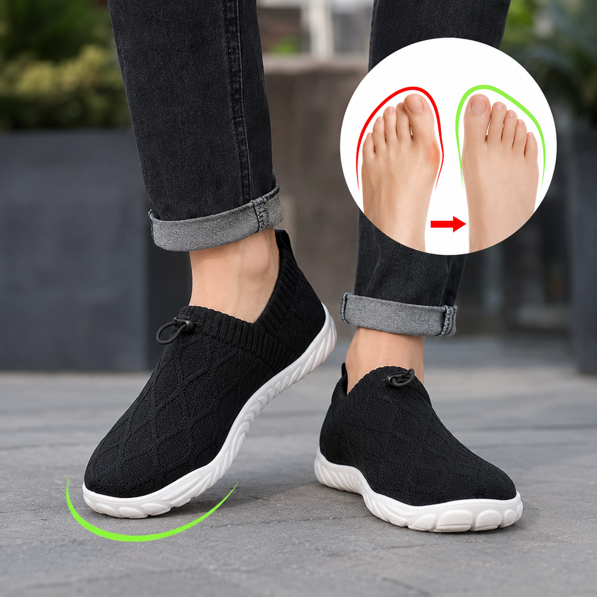 Knit Slip On Sneakers, Cushioned Bungee Lace Trainers