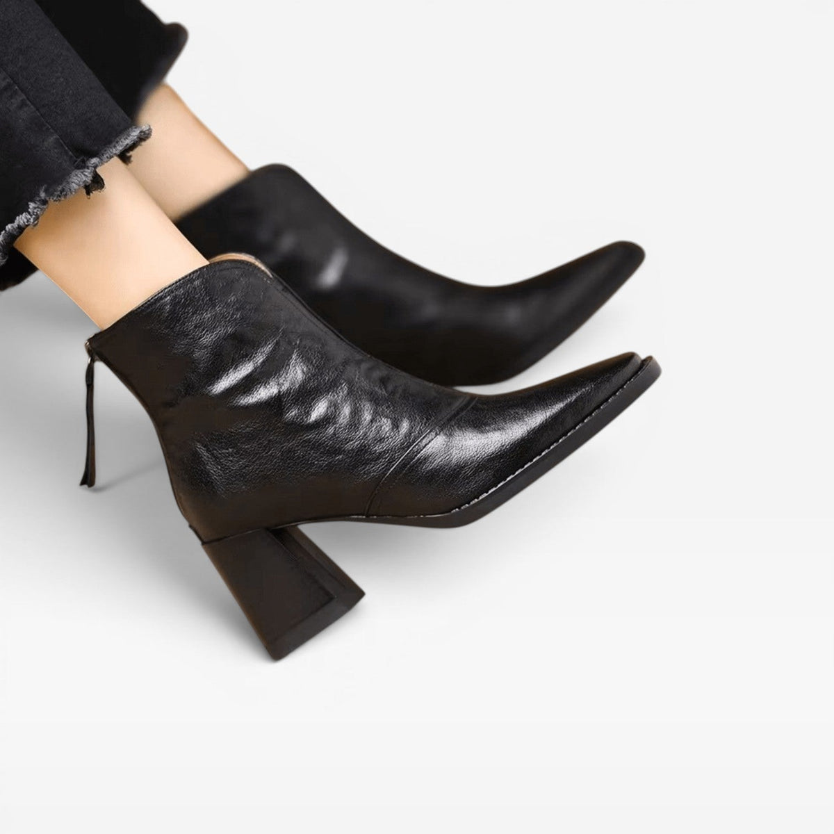 Glossy Ankle Boots, Square Toe Chunky Heel Pull On Pair