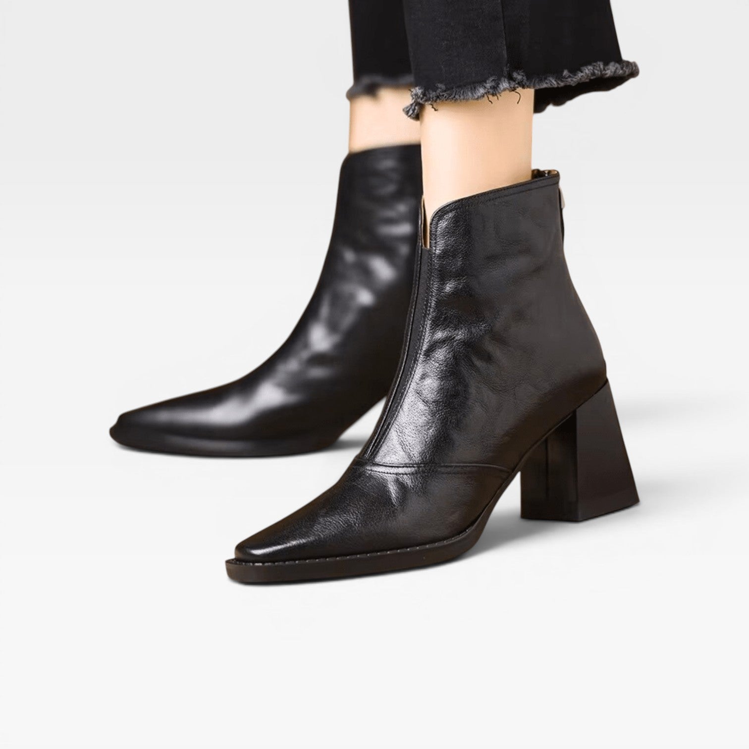 Glossy Ankle Boots, Square Toe Chunky Heel Pull On Pair