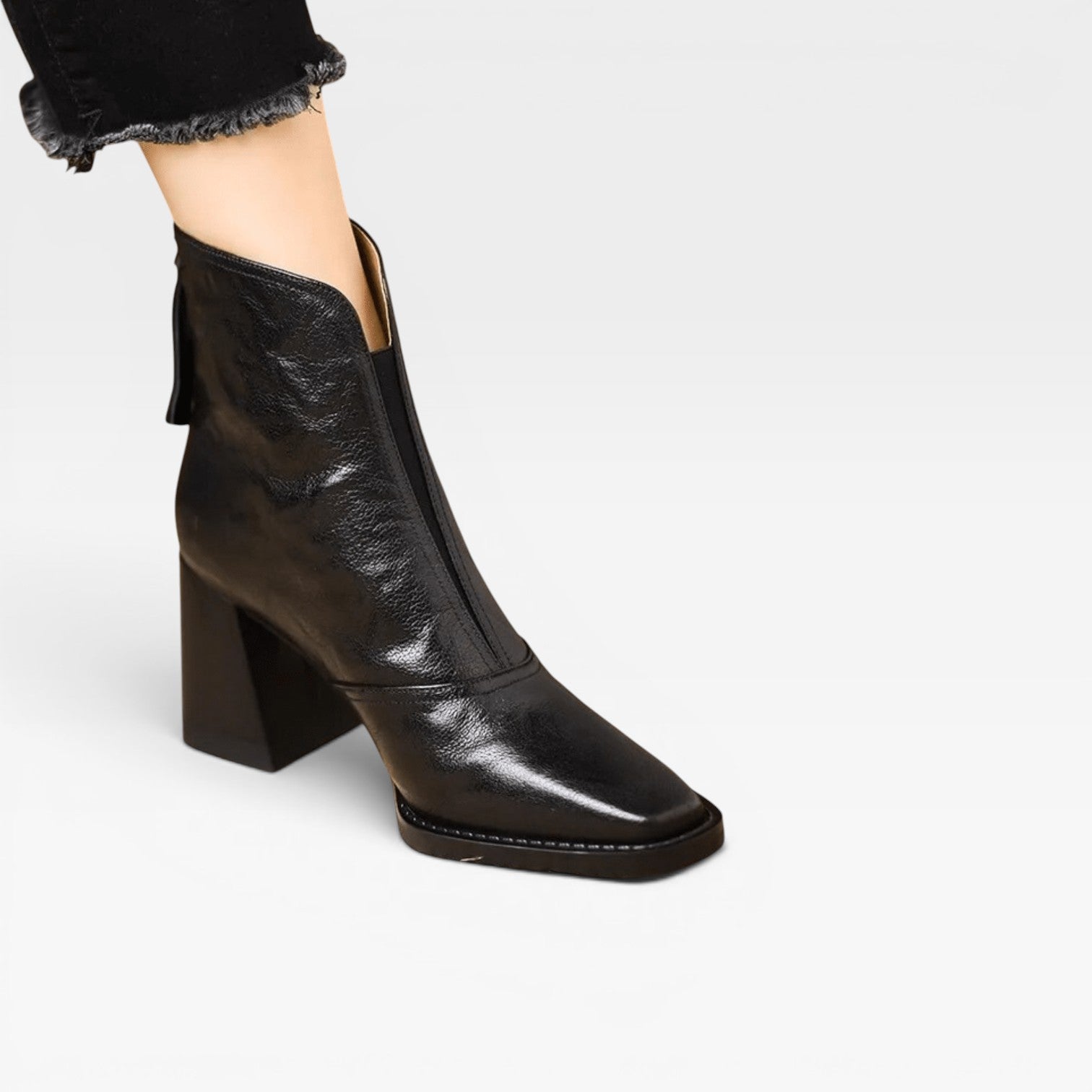 Glossy Ankle Boots, Square Toe Chunky Heel Pull On Pair