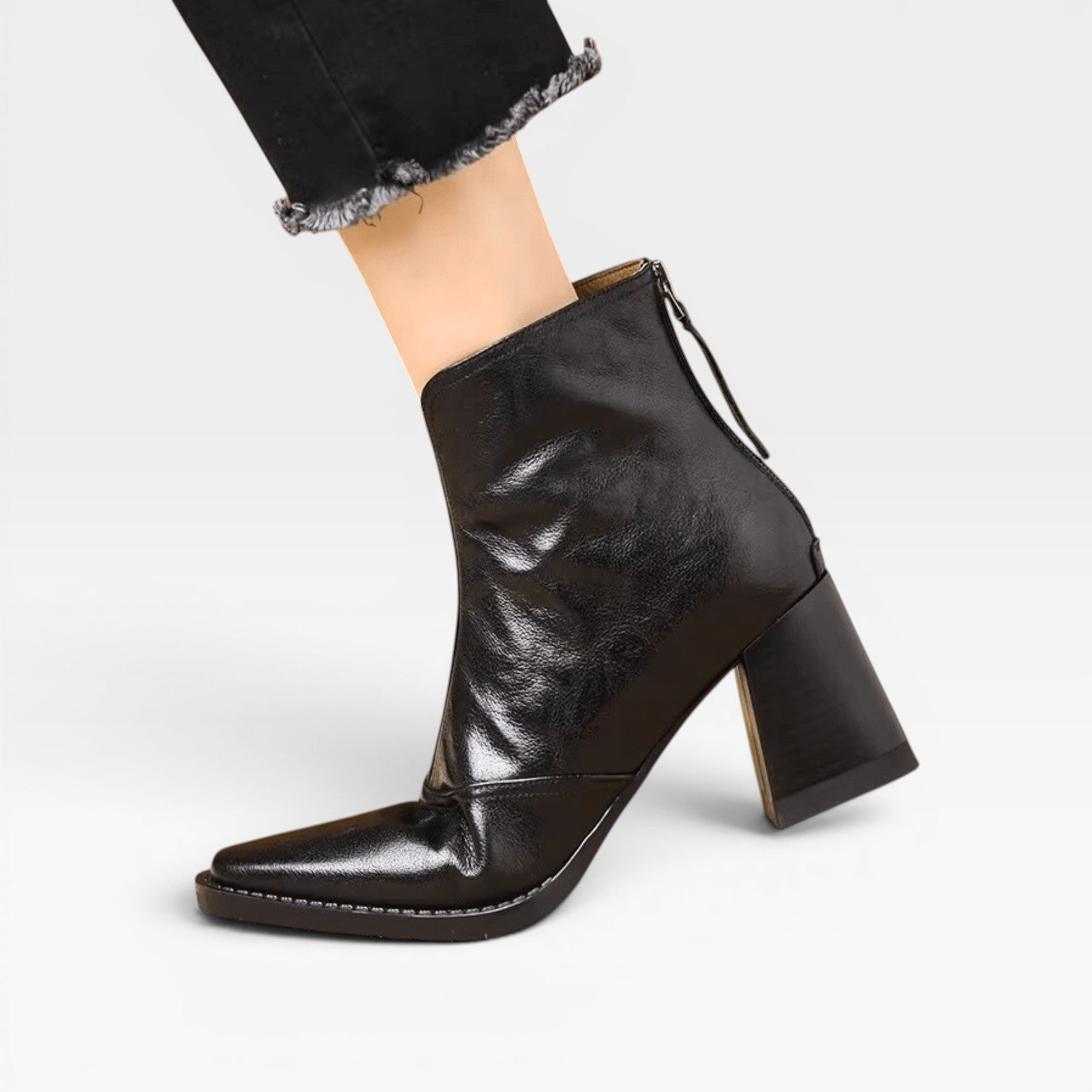 Glossy Ankle Boots, Square Toe Chunky Heel Pull On Pair
