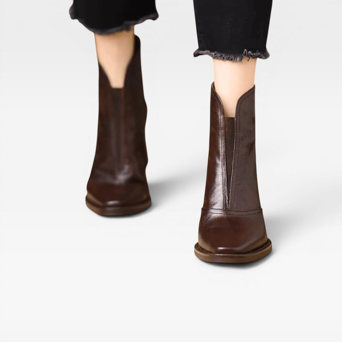 Glossy Ankle Boots, Square Toe Chunky Heel Pull On Pair