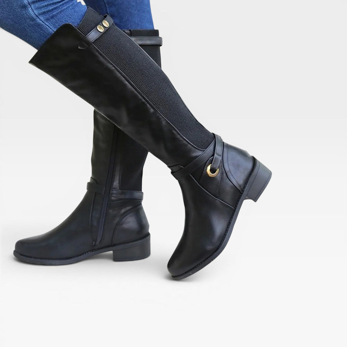 Knee High Boots, Elastic Gore Panel Side Zip Leather