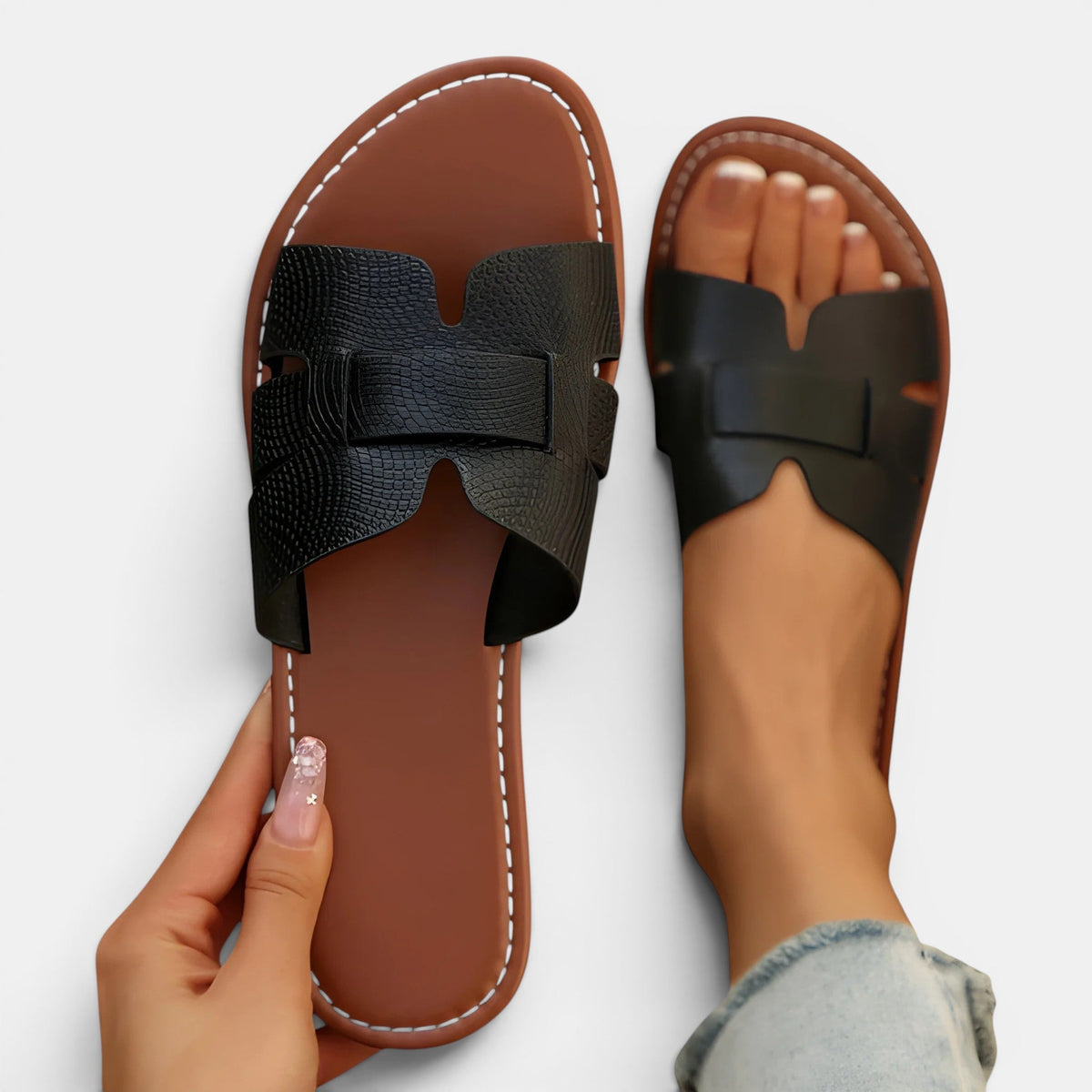 Cushioned Leather Slide Sandals, Minimalist Slip On