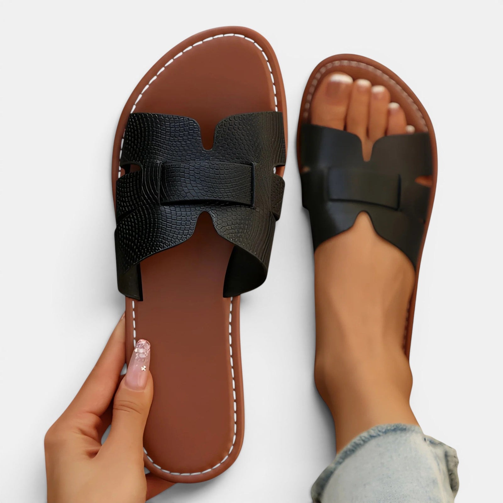 Cushioned Leather Slide Sandals, Minimalist Slip On