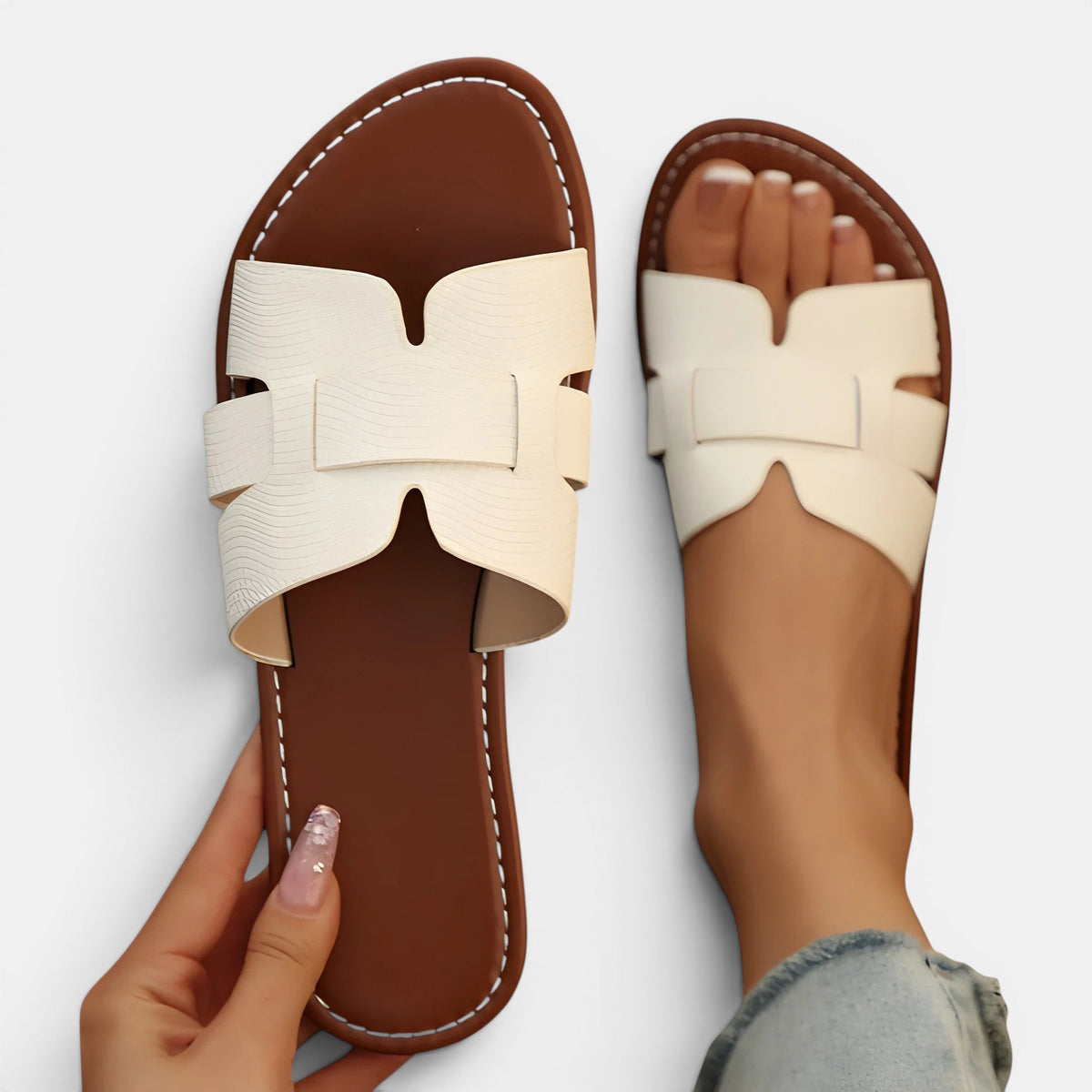 Cushioned Leather Slide Sandals, Minimalist Slip On