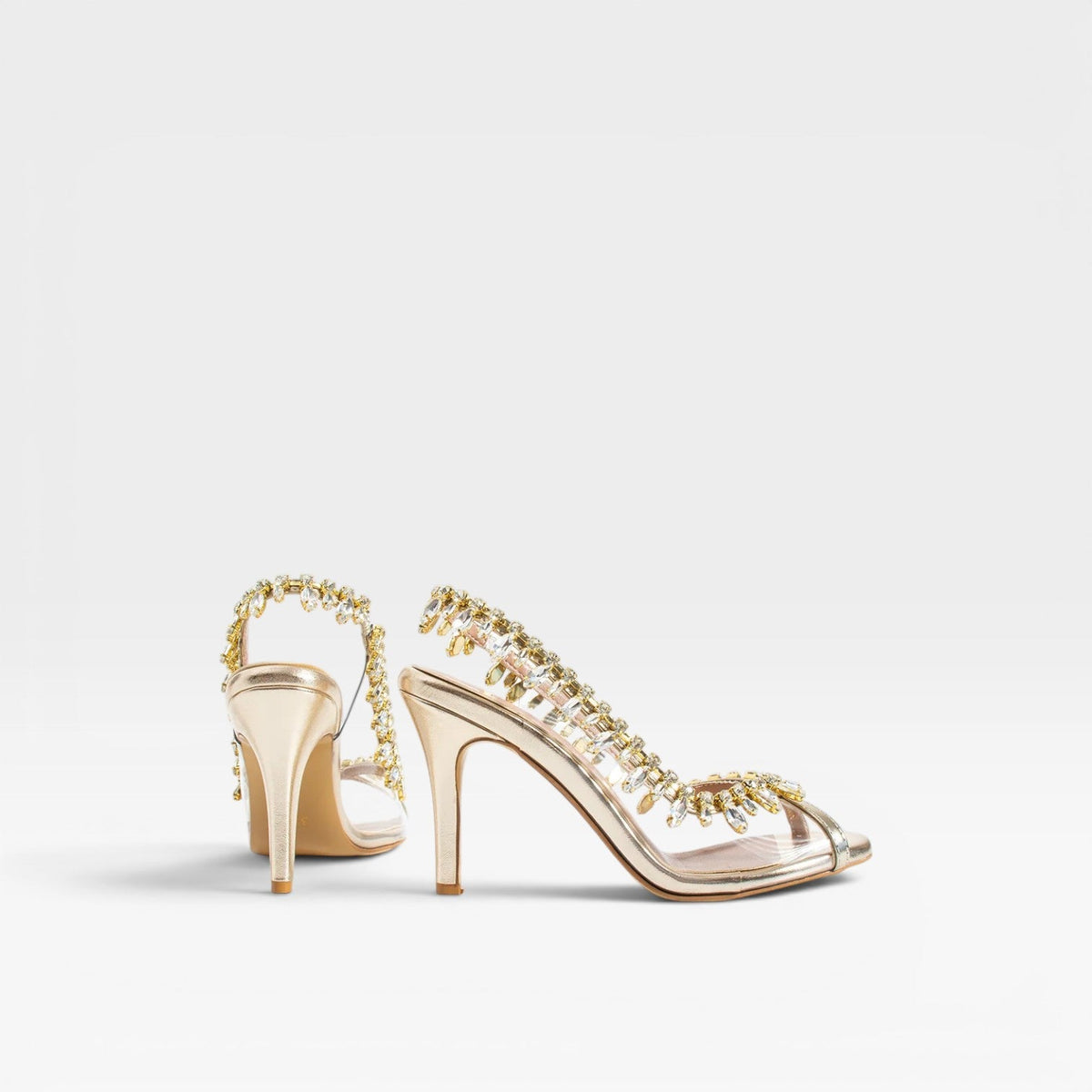 Crystal Chain Strappy Heels, Peep Toe Slim Stiletto