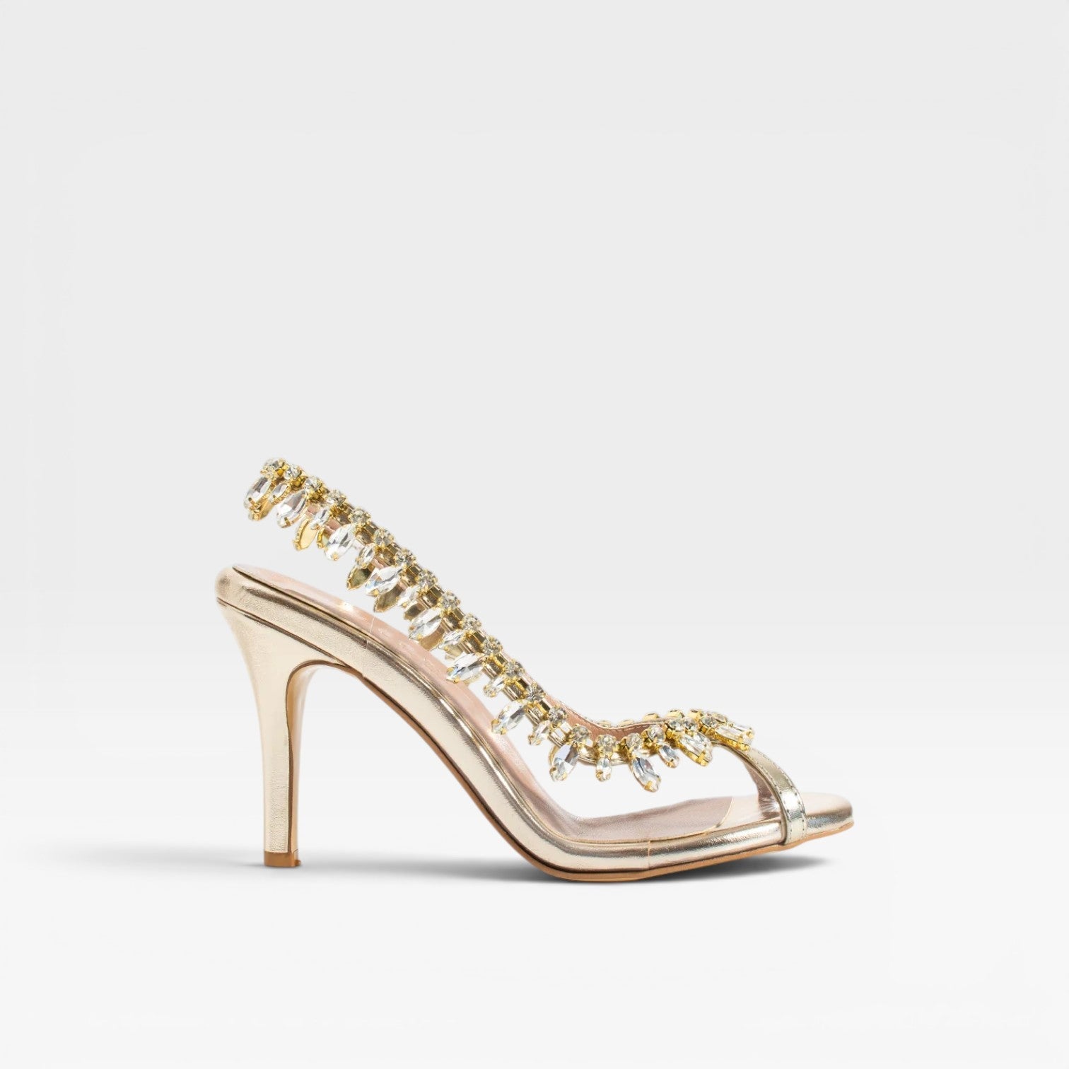 Crystal Chain Strappy Heels, Peep Toe Slim Stiletto