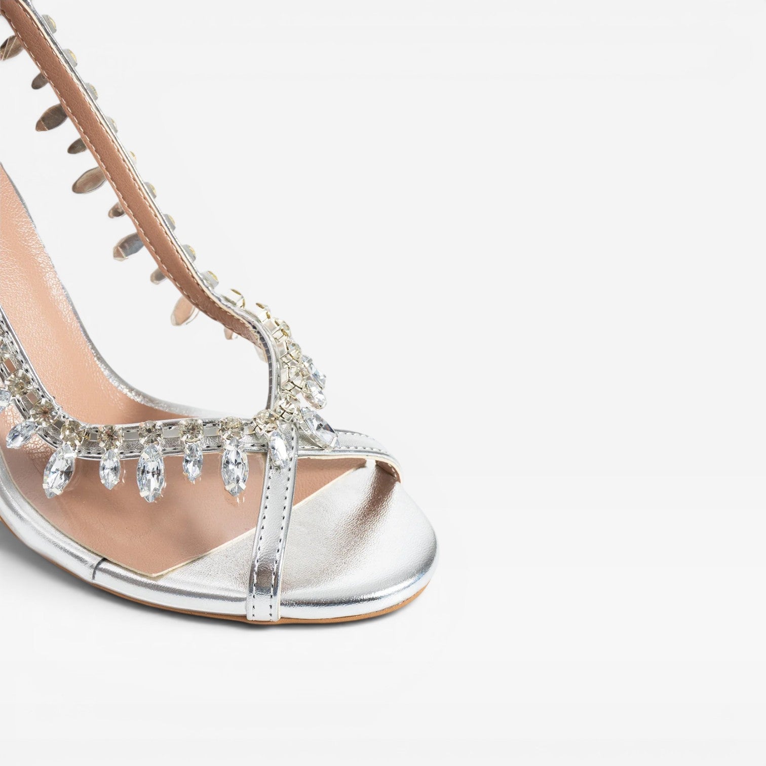 Crystal Chain Strappy Heels, Peep Toe Slim Stiletto