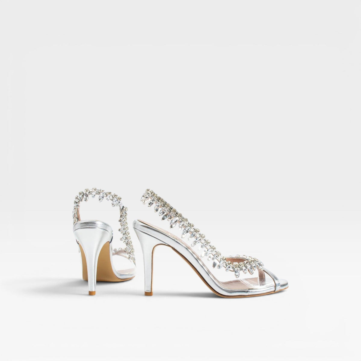 Crystal Chain Strappy Heels, Peep Toe Slim Stiletto