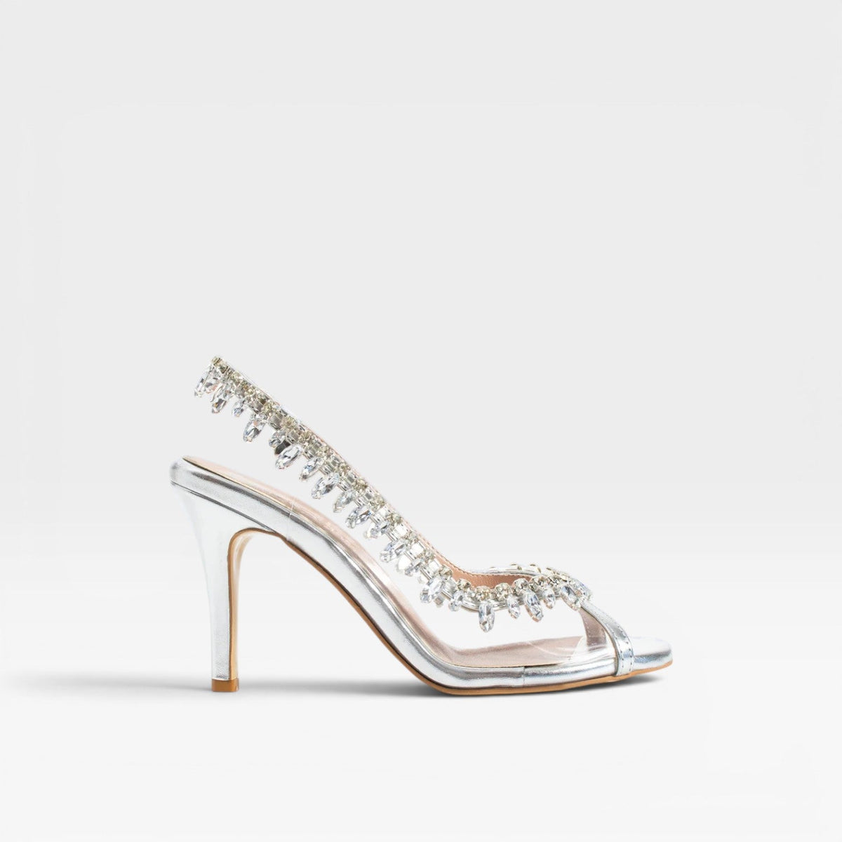 Crystal Chain Strappy Heels, Peep Toe Slim Stiletto